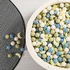 GOGOSO Ball Pit Balls Stars Moon Shapes Plastic Pitballs for Toddler Play Tent Baby Photo Props Kids Pool Water Toys Kiddie Pool Party Decor, Cream Blue+Yellow+Green+White,100PCS