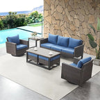 HUMMUH 3-Piece Patio Swivel Chairs,PE Wicker Outdoor Rocking Chairs Bistro Set with Side Table Porch Balcony Furniture with Cushions