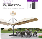 PURPLE LEAF 12 FT Square Patio Umbrella with Base Large Offset Hanging Outdoor Cantilever Umbrella Included Base for Garden Deck Backyard Pool Beige