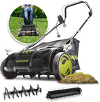 Sun Joe Corded Dethatcher & Scarifier with 13.2-Gal Bag, 15-Inch Cutting Width, 13-Amp Motor - Heavy-Duty Yard Trimmer for Gardening Care and Lawn Maintenance, AJ805E