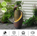 29.5’’H Modern Outdoor Fountain - Curved Spiral Waterfall Indoor/Outdoor with LED Light & Planter Bowl, Resin Garden Fountains for Patio, Yard, Backyard, Porch, Home Art Decor, 11.8" L x 11.8" W