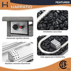 HAPPATIO 48inch 50,000 BTU Aluminum Patio Fire Pit,Wicker &Aluminum Rattan Square Propane Fire Pit Table.Propane Gas Fire Pit Table with Clear Glass Rock, Gray PE Rattan(Gray)