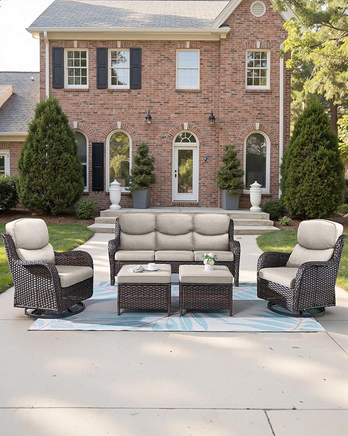 Pop 22x25/22x24 Outdoor Chair Cushions Set of 4 - Heavy Duty High Back Replacement Zippered Cushion for Patio Furniture Set Dining Rocking Chairs Loveseat L-Shape Sofa - Beige/Smile