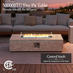 UPHA 56-inch Outdoor Propane Gas Fire Pit Table 50000 BTU Concrete Rectangle FirePit for Outside Patio with Propane Tank Cover, Wind Guad, Blue Glass Rocks, Rain Cover, Beige Texture