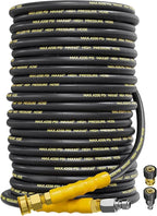 4200PSI Pressure Washer Hose 150FT with 3/8" Swivel Quick Connect for Cold/Hot Water, Kink Resistant Steel Wire Braided, Wear Resistant Power Washer Hose with 2 M22 14mm Adapter Set