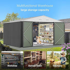 12X10FT Metal Outdoor Storage Shed - Galvanized Steel Waterproof Garden Shed with Lockable Doors & Vents, All-Weather Utility Tool Shed for Lawn Mower, Bike