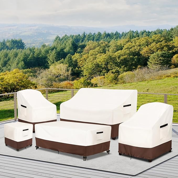 3 Pieces Patio Adirondack Chair Sets Covers,600D Waterproof Heavy Duty Patio Furniture Cover,Includes 2 Outdoor Adirondack Chair Covers and 1 Patio Side Table Cover,Beige&Brown