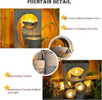 Water Fountain Zen Feature Outdoor Indoor - Waterfall Garden Freestanding Fountains ρ-Shaped Hollow Artistry Design with LED Lights for Home Decor Patio Yard Pool, 41 inches