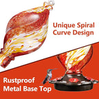 LUJII Ice Cream Shaped Spiral Hummingbird Feeder, Hand Blown Glass, 28 fl.oz, Leak Proof & Rustproof, Includes an Ant Moat for Outdoors Hanging, Unique & Stylish Garden, Outside & Backyard Decor (Red)