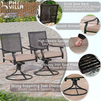PHI VILLA Patio Swivel Dining Chairs Set of 4, Outdoor Kitchen Garden Metal Chair with Cushions, Patio Furniture Chair with Armrest, Black Frame