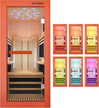 Infrared Sauna 1495W Wooden Saunas Spa Room Pacific Clear Cedar Wood Single Person Indoor Saunas with Special Shaped Comfortable Backrest 32.68 * 47.24 * 69.29 Inch