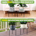 5-Pack 12” Heavy-duty Metal Plant Stands Large Flower Pot Holder for Indoor Outdoor Rust-proof Iron Potted Planter Stand Modern Round Corner Stand Shelf for Living Room Patio Garden Yard
