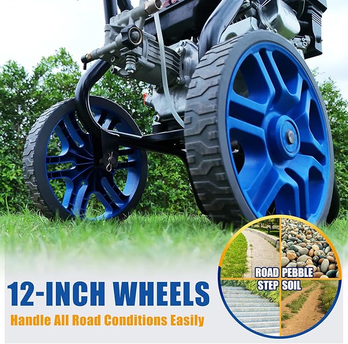TOOLCY Gas Pressure Washer 3400 PSI & 2.8 GPM Max, High-Powered 212cc Engine, Enhanced Pump, 50FT Pressure Hose, Onboard Soap Tank, Foldable Handle, Kink-Less Swivel Spray Gun & 5 Nozzle Tips