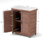 Elegant Brown Solid Wood Potting Bench with Storage Cabinet & Durable Metal Table Top for Outdoor Patio, Perfect Garden Furniture Workstation 31.5x17x36