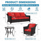 Vista Vibe 4 Pieces Outdoor Patio Conversation Furniture Set - 78" 3-Seat Sofa | 2 Swivel Glider Rocker Chairs | Wicker End Table, Rattan Loveseat, Upholstered Couch, Garden, Deck (Brown/Red)