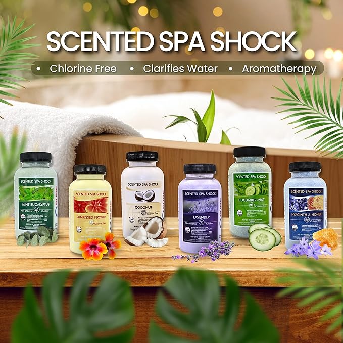 Eucalyptus Scented Spa Shock- Non-Chlorine Shock for Any Spa or Hot Tub-Use with Bromine Tablets or Spa Chlorine. Fragrance Infused Oxygen Crystals Treat Water and Oxidize Chemical Odors