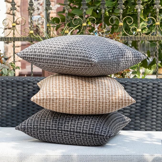 Kevin Textile Outdoor Waterproof Throw Pillow Covers Pack of 2 Farmhouse Decorative Cushion Covers for Garden Patio Tent Balcony Bench Couch Sofa 20x20 Inch, Dark Grey