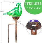 Solar Bird Garden Stake Lights - Hand Blown Glass Decorative Garden Pathway Lights Outdoor Waterproof Bird Glass Stakes (Green)