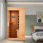 1 Person Infrared Sauna, Hemlock Wooden Indoor Dry Saunas，Full Spectrum Mini Sauna with 4 Heater Panels, Bluetooth Speaker, Tempered Glass Door, Compact and Easy to Use, 110V