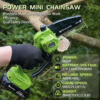 Mini Chainsaw 6inch, Chainsaw Cordless w Automatic Oiler, Handheld Electric Power Chain Saw w Security Lock, Brushless Motor,Chainsaws for Wood/Trees Trimming (Green - 1 battery, 6 INCH)