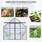 KEIKI 8x8 FT Double Door Polycarbonate Greenhouse with Aluminum Frame,Raised Base and Roof Vent,Walk-in Greenhouses for Patio Garden