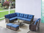 HUMMUH 9 Piece Patio Furniture PE Wikcer Outdoor Furniture Set with Sectional Sofa Swivel Patio Chairs Ottomans and Glass Coffee Table for Yard,Garden,Lawn