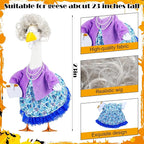 Abbylike Halloween Porch Goose Outfits Old Lady Goose Clothes with Sunglasses Pearl Necklace and Silver Wig for 23" Geese Halloween Outdoor Patio Yard Lawn Decoration