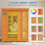 3 Person Infrared Sauna, Indoor Far Infrared Saunas for Home, 2240W Low EMF Canadian Hemlock Wooden Dry Sauna Room with 7 Chromotherapy Lamp, Bluetooth Speakers, 20 Amps