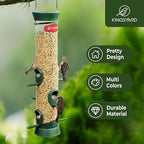 Kingsyard 6 Ports Tube Bird Feeder for Outdoors Hanging, Removable Base and Perch, Easy to Clean & Refill, Premium Hard Plastic, Attracting for Finches Cardinals Bluebirds (Green)