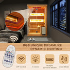 Traditional Steam Saunas for 2-4 Person,Luxurious Indoor Sauna with 2300W Stove Heater,Wood Saunas Room with 2 Himalayan Salt Bricks,7-Color Dynamic Abysm Sky Lights,Bluetooth Speaker
