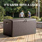 80 Gallon Resin Storage Box, All-Weather, Lockable Multi-Purpose Deck Box for Outdoor Cushions, Patio Items, and Garden Equipment, Pure Brown
