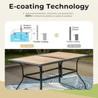 7 Pieces Patio Table and Chairs Set, Outdoor Dining Furniture Set for 6, 6 Brown Textilene Chairs and 61" Wood-Like Table Top with Umbrella Hole, for Deck Backyard Lawn