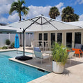 PURPLE LEAF 10 Feet Patio Umbrella with Base Outdoor Cantilever Solar Powered LED Square Umbrella Aluminum Offset Umbrella with 360-degree Rotation for Garden Deck Pool Patio White