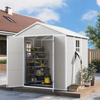 UDPATIO Resin Storage Shed 8 x 6 FT, Outdoor Garden Sheds with Floor Plastic Patio Outdoor Storage Shed with Lockable Door, Sandstone