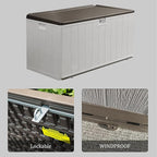 110 Gallon Pro Outdoor Storage Box, Waterproof Resin Deck Box for Patio, Pool, and Garden, Lockable Bin for Cushions, Tools, and Accessories, UV-Resistant, Grayish Brown