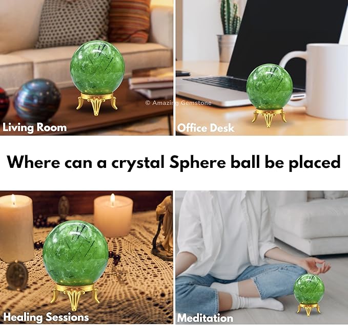 Amazing Gemstone Prehnite Crystal Ball with Stand - 2 Inches Crystal Sphere Meditation Balls for Witchcraft and Decorative Balls