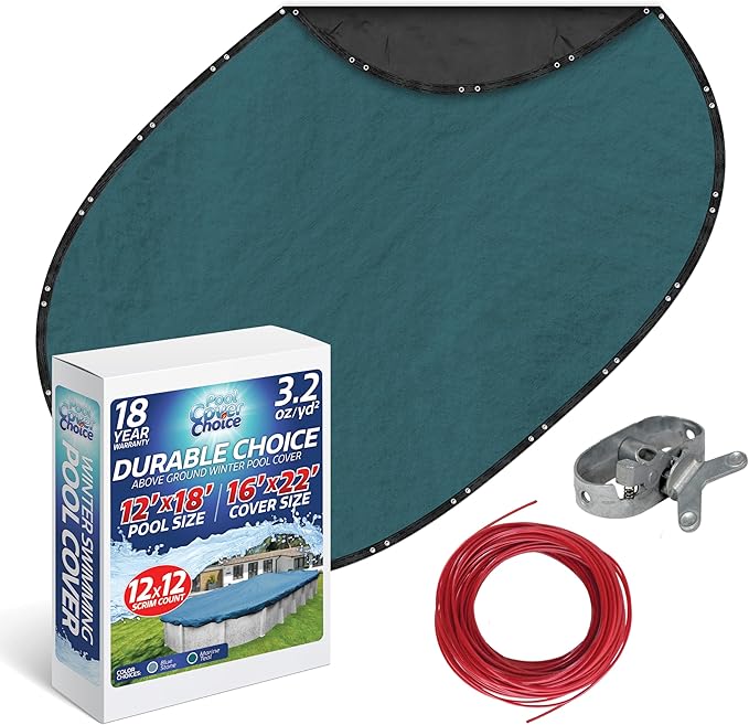 Winter Swimming Pool Cover for 12 ft x 18 ft Aboveground Oval Pool Size, Durable Choice Series, Solid Material, Color - Marine Teal, Pool Cover Choice 391218-4CHOICE