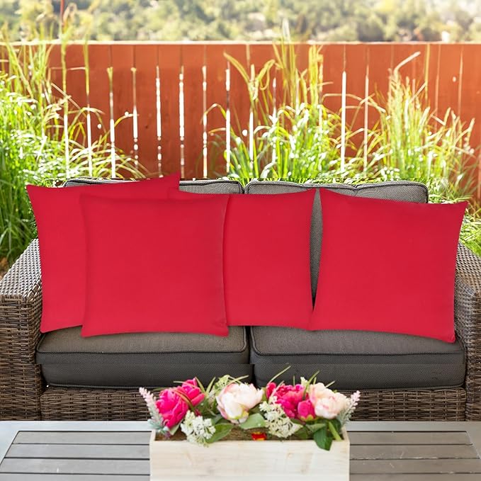 Covers & All Premium Square Throw Pillow Inserts with Covers Set of 4, 28 x 28 Inches Red, Decorative Cushions for Couch Sofa Home Decor Office Travel UV Resistant Waterproof Soft Cushions Pillows