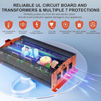 2000 Watt Pure Sine Wave Power Inverter 12v to 110v 120v Built-in UL-Listed Fuse Compatible with Lithium Battery Starlink for Home RV Truck Off-Grid Solar by LEESKY
