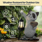 Raccoon Garden Statue with Solar Lantern, Cute Raccoon Figurine Light with Welcome Sign and Bird for Outdoor Patio Balcony Yard, Unique Resin Statue for Mom Grandma Women