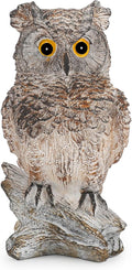Owl Outdoor Statue Figurine Decoration, Hand-Painted Owl on Branch, Waterproof, Fade-Proof Sculpture for Garden, Patio, Home Decor Statue (Brown)