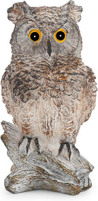 Owl Outdoor Statue Figurine Decoration, Hand-Painted Owl on Branch, Waterproof, Fade-Proof Sculpture for Garden, Patio, Home Decor Statue (Brown)