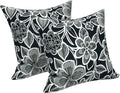 LVTXIII Outdoor Throw Pillows, Decorative Throw Pillows with Inserts, 20"x20" Square Pillows for Bed, Couch, Sofa and Patio Furniture, Set of 2, Flower Black
