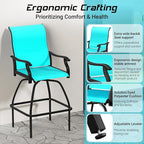 LEVELEVE Patio Bar Set 2pcs Swivel Bar Stools Outdoor Bistro Textilene Furniture Stability All-Weather Set (3, Lake Blue Padded)