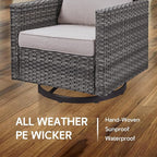 Outdoor Swivel Rocker Chairs - 5 Piece Patio Bistro Set Wicker Patio Rocking Chairs Set with Side Table and Ottomans, 360° Swivel Glider Proch Furniture for Balcony Deck - Grey/Beige