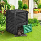 Compost Bin Outdoor, 80 Gallon Garden Compost Bin with Top Lid & Bottom Door, Aerating Outdoor Compost Box Waste Container Barrel Fertilizer for Garden & Yard (Black & Green)