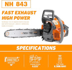 NEOTEC 43cc Gas Chainsaw, NH843 Powerhead with 16 Inch Guide Bar and Chain, Power Chain Saw 2.95HP 2,2KW 16" Gasoline Chainsaws