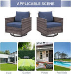 Outdoor Patio Swivel Rocker Chairs - Wicker Patio Swivel Rocking Chairs Set of 2 with Waterproof Wicker,Comfortable Cushions and Sturdy Metal Frame for Outside Porch Deck Backyard(Mixed Grey/Blue)
