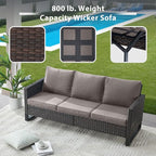 6 Piece Wicker Patio Furniture Set - Outdoor Swivel Rocker Chairs Set with Side Table, 3 Seat Sofa and Ottomans, Small Patio Conversation Sets Proch Furniture for Balcony Deck - Brown/Grey