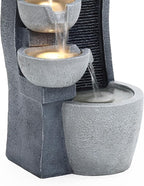 LuxenHome Water Fountain Outdoor, 26 Inch Resin Cascading Bowl Water Fountains Indoor with LED Lights, Modern Garden Decor, Small Waterfall Fountain, Outdoor Fountains and Waterfalls Garden Decor